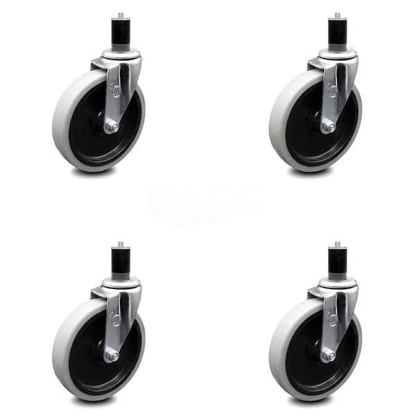 5 Inch Thermoplastic Rubber Wheel 1-5/8 Inch Expanding Stem Caster SCC, 4PK